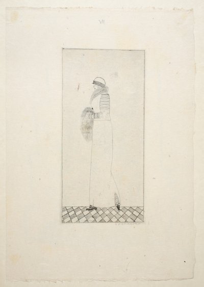 Design for a day dress, Plate 7, Book 1, illustration from Wiener Werkstatte Mode 1914-15, pub. Eduard Kosmack, Vienna by Arnold Nechansky